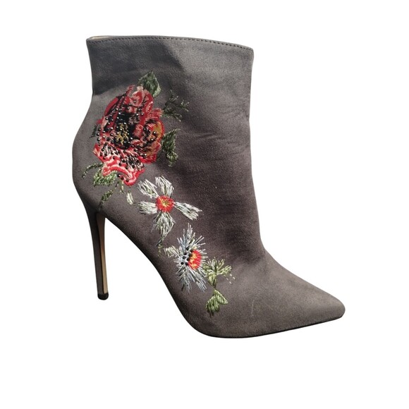 Bebe Delonix Gray Suede Floral Stiletto Heel Boots Size 7.5 - Picture 6 of 11